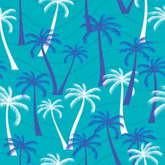 Fototapeta na wymiar Abstract Floral coconut trees seamless pattern with leaves. tropical background