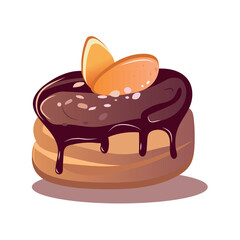 Food element of colorful set. The cartoon design of the pancake adds a delightful and tempting touch, making it an ideal choice for breakfast-themed projects or advertisements. Vector illustration.