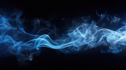 Blue smoke on a black background. AI generated.