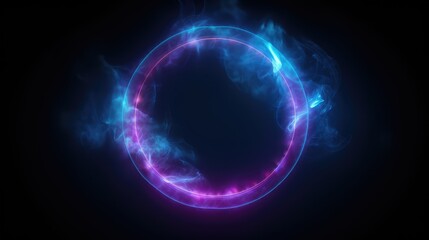 Abstract neon circle with glowing effects. AI generated.
