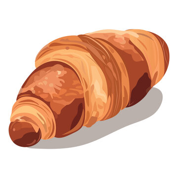 recommend clip art: Food element of colorful set. This illustration showcases a delectable croissant in a charming cartoon design, highlighting its flaky layers and irresistible appeal. Vector illustration.