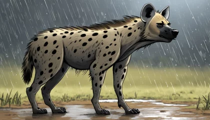 Tuinposter A spotted hyena walking in the rain © vivekFx