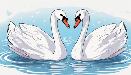 Fototapeta premium Two white swans swimming in the water