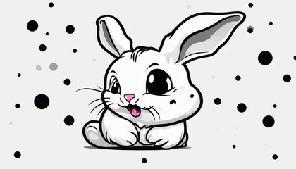 A cute cartoon bunny with a pink tongue
