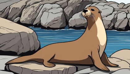 A seal is sitting on a rock near the water