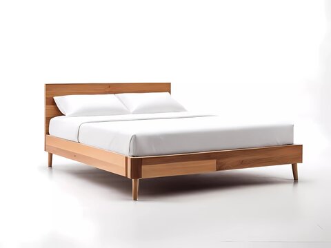 white wooden bed on a white background