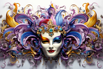 venetian carnival mask  An avant-garde carnival mask featuring abstract shapes and metallic elements