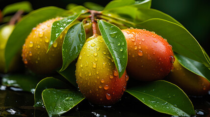 Fresh Mango with Dew: Vibrant Green Background - Ideal for Health & Wellness Ads - Ai Generated