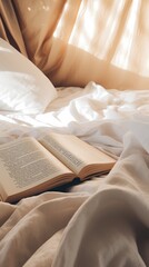 open book on  bed in bedroom