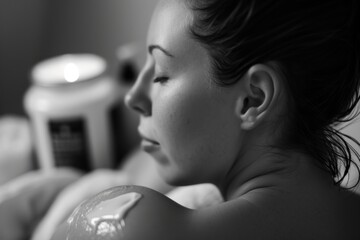 Serene black & white facial skincare: organic beauty, rejuvenation, and wellness in a captivating...