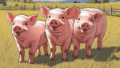 Three pigs standing in a field