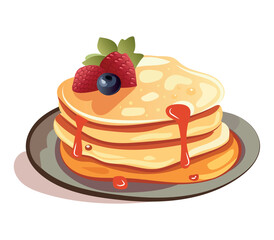 Pancakes of colorful set. This artistic representation of pancakes stands out in design and taste, combined in a visually appealing and appetizing work of art. Vector illustration.