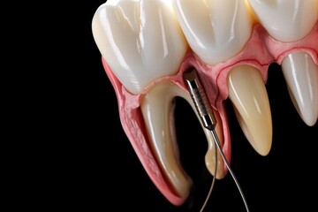 A dental device connected to a tooth, used for necessary treatment., Mesial impaction of Wisdom teeth to the second molar, AI Generated - obrazy, fototapety, plakaty