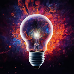 Radiant light bulb with colorful multicolored smoke.