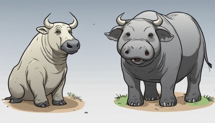 Two rhinos standing on the ground - Powered by Adobe