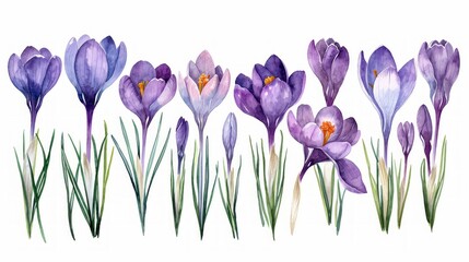 Detailed Watercolor Illustration of Crocus Plants and Flowers for Architects Generative AI