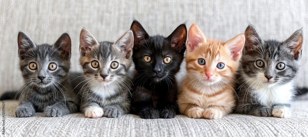 Poster a delightful array of multicolored cat kittens sitting side by side in a charming row