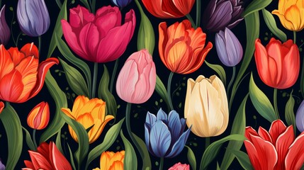 buntes Blumenmuster aus Tulpen - obrazy, fototapety, plakaty