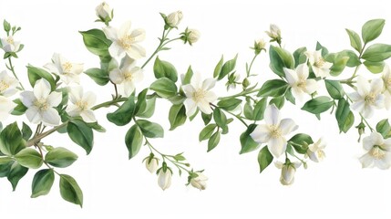 Detailed Watercolor Illustration of Jasmine Plants and Flowers for Architects Generative AI
