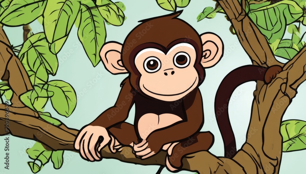 Canvas Prints A cartoon monkey sitting on a tree branch