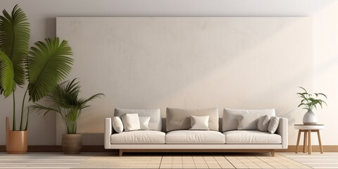 Contemporary And Inviting Living Room Mockup With Stylish Furniture Rendering Background .