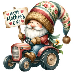 Fototapeta premium Cute Watercolor Gnome Mother's Day Clipart Illustration