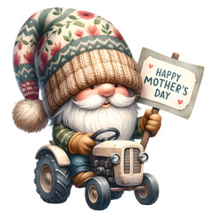 Fototapeta premium Cute Watercolor Gnome Mother's Day Clipart Illustration
