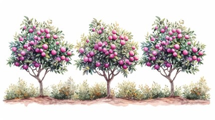 Pastel Plum Trees Illustration: Detailed Watercolor Art for Architects Generative AI