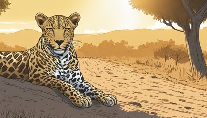A leopard sitting on a rock in a desert