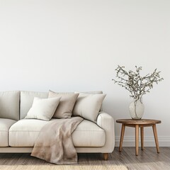 modern calm living room with sofa and mockup for painting, empty space for text 

