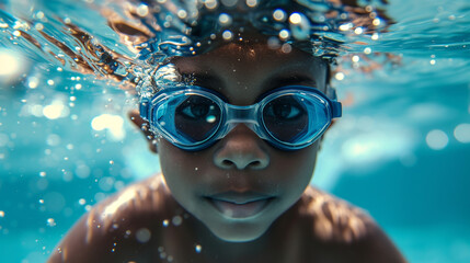 Fototapeta premium Child, swimmer in the pool. 