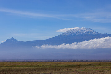 the savannah of Amboseli NP with mount kilimanjaro in background