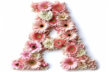 3d modern style aster flower letter  a  isolated on white background   unique floral alphabet design