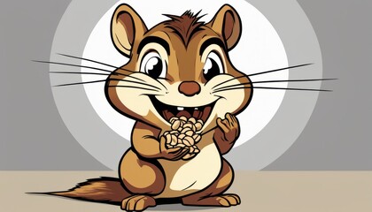 A cute cartoon squirrel eating nuts