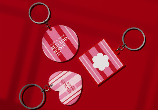 Top View of Different Models of Keychains Mockup