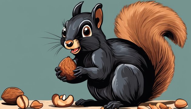 A black squirrel eating a nut