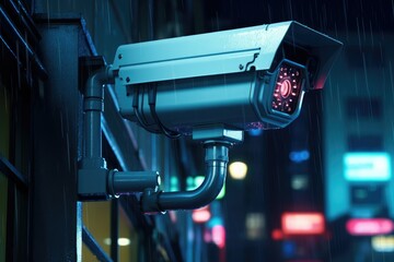 CCTV bullet cameras and CCTV surveillance cameras in Modern Office Buildings. Ai generated - obrazy, fototapety, plakaty
