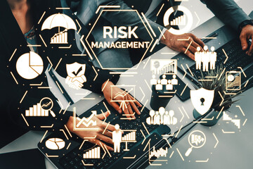 Risk Management and Assessment for Business Investment Concept. Modern graphic interface showing...