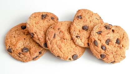Chocolate chip cookies on a white background