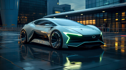 Neon Noir Vibrance: Electric Hypercar Vision created with Generative AI technology