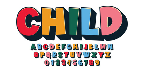 kids style alphabet design. strong bold cartoon alphabet