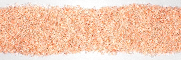 Banner, pink edible Himalayan salt closeup.
