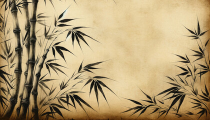 Monochrome Painting of Bamboo Silhouette on Vintage Background