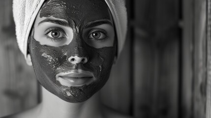 Serene black & white facial skincare: organic beauty, rejuvenation, and wellness in a captivating monochrome snapshot of timeless self-care, purity ofa clear, healthy complexion.