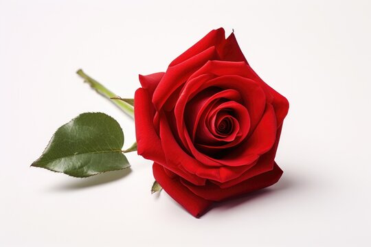 A visually striking image featuring a single, vibrant red rose placed elegantly on a clean, white background, red rose isolated on the white background, AI Generated