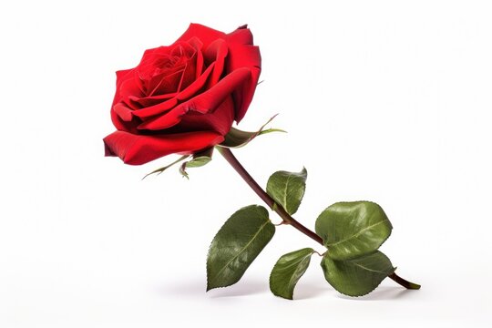 A stunning image of a beautiful red rose standing alone on a clean white background, red rose isolated on the white background, AI Generated
