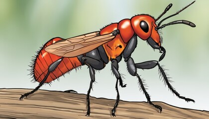 A red and black bee with a long proboscis - Powered by Adobe