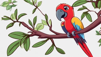 A red and blue parrot sitting on a tree branch
