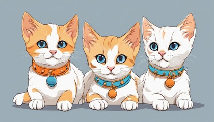 Fototapeta premium Three cats with blue eyes and collars