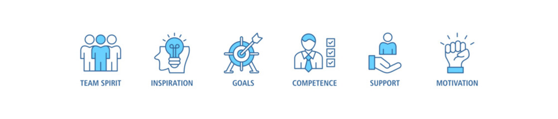 Team building building banner web icon set vector illustration concept with icon of team spirit, inspiration, goals, competence, support, and motivation